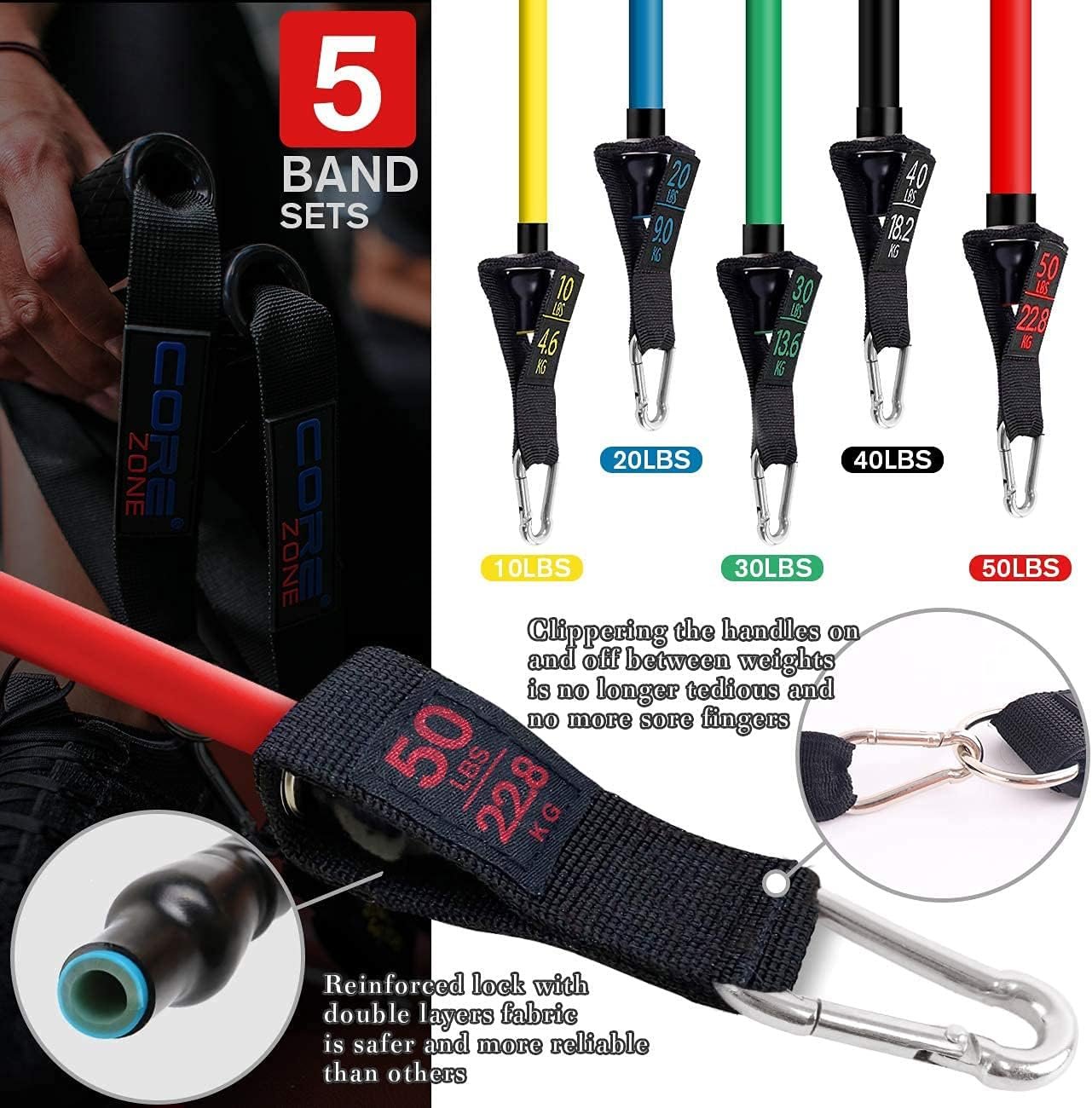 11 Pcs Resistance Bands Pack by Corezone Sports Secondary image